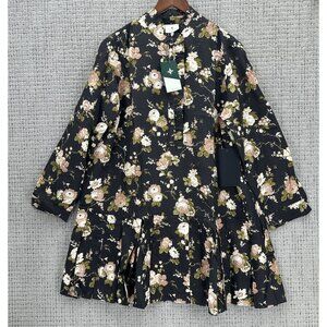 Tuckernuck Mini Dress Womens SIze XXL Black Floral Designer Long Sleeve Pleated